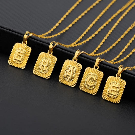 18K Gold Mini Initial Plaque Necklace